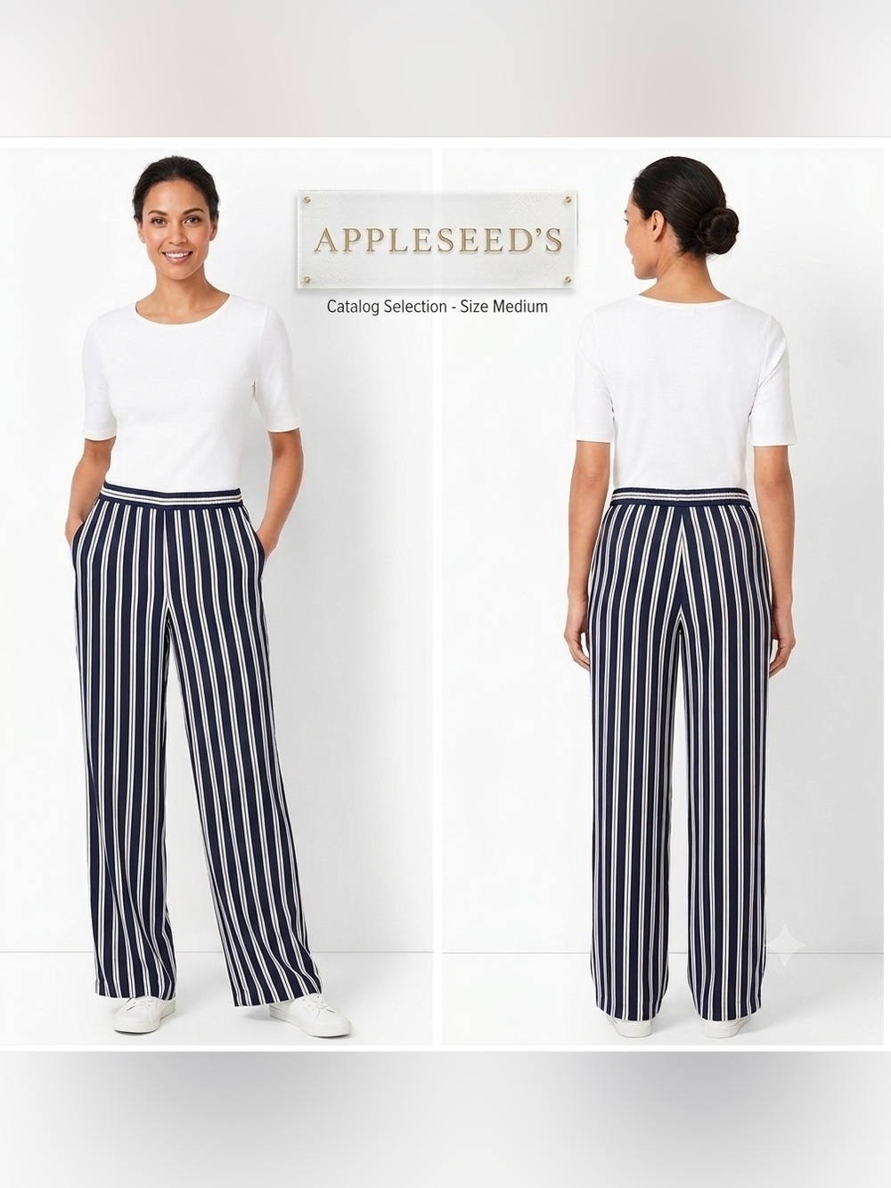 Appleseed Striped Pull On Lightweight Trousers Medium
